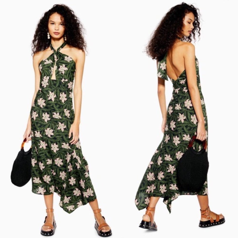 NWT TOPSHOP Hibiscus Halter MIDI Dress - Picture 2 of 7